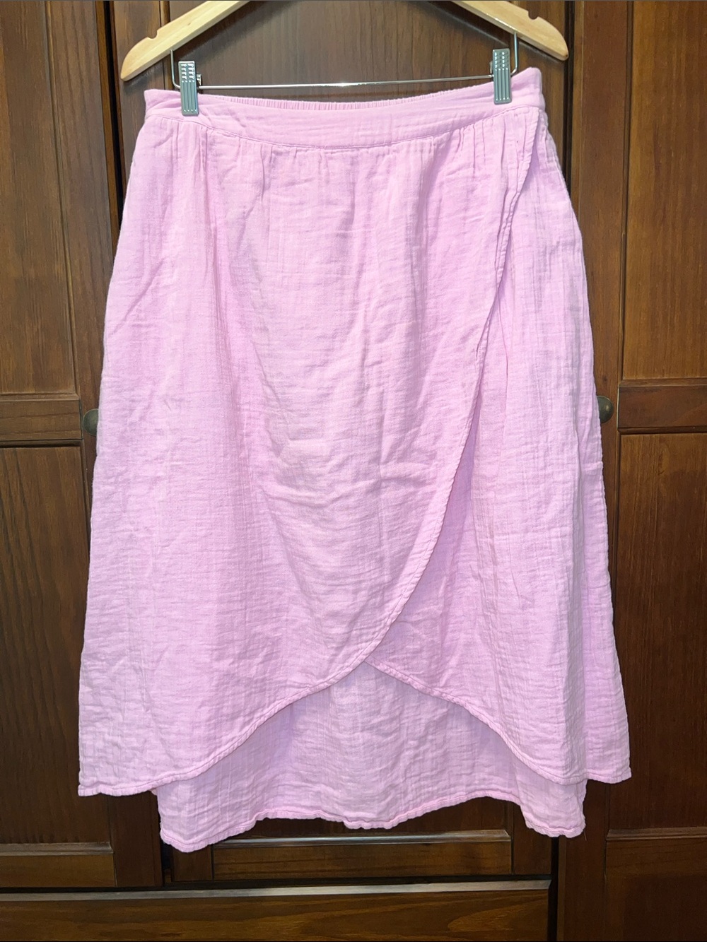 Organic Cotton Coastal Double Gauze Sustainable Faux Wrap Tulip Skirt Pink L
